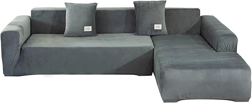 MIFXIN Fundas para Sofá Seccional de 2 Piezas de Terciopelo Elástico en Forma de L, Fundas Deslizables Elásticas para Sofá Seccional en Forma de L,