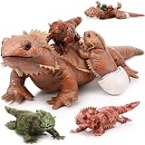 Lenwen 5 Pcs Bearded Dragon Stuffed Animal Set Reptile Gifts 26 Inch Large Lizard Iguana Plush Toy with 4 Baby Simulation Plushies for Kids Graduation End of Year Birthday Pet Party Favor(Brown)