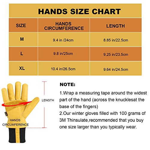 DLY Arbeitshandschuhe Winter Herren Damen,Leder Winter Arbeitshandschuhe,Wasserdicht Winterhandschuh,Winddichte Thermo Arbeitshandschuhe für Fahren,Bau,Gerätebetrieb,Straßenmaschinen(XL, Gelb) - Image 8