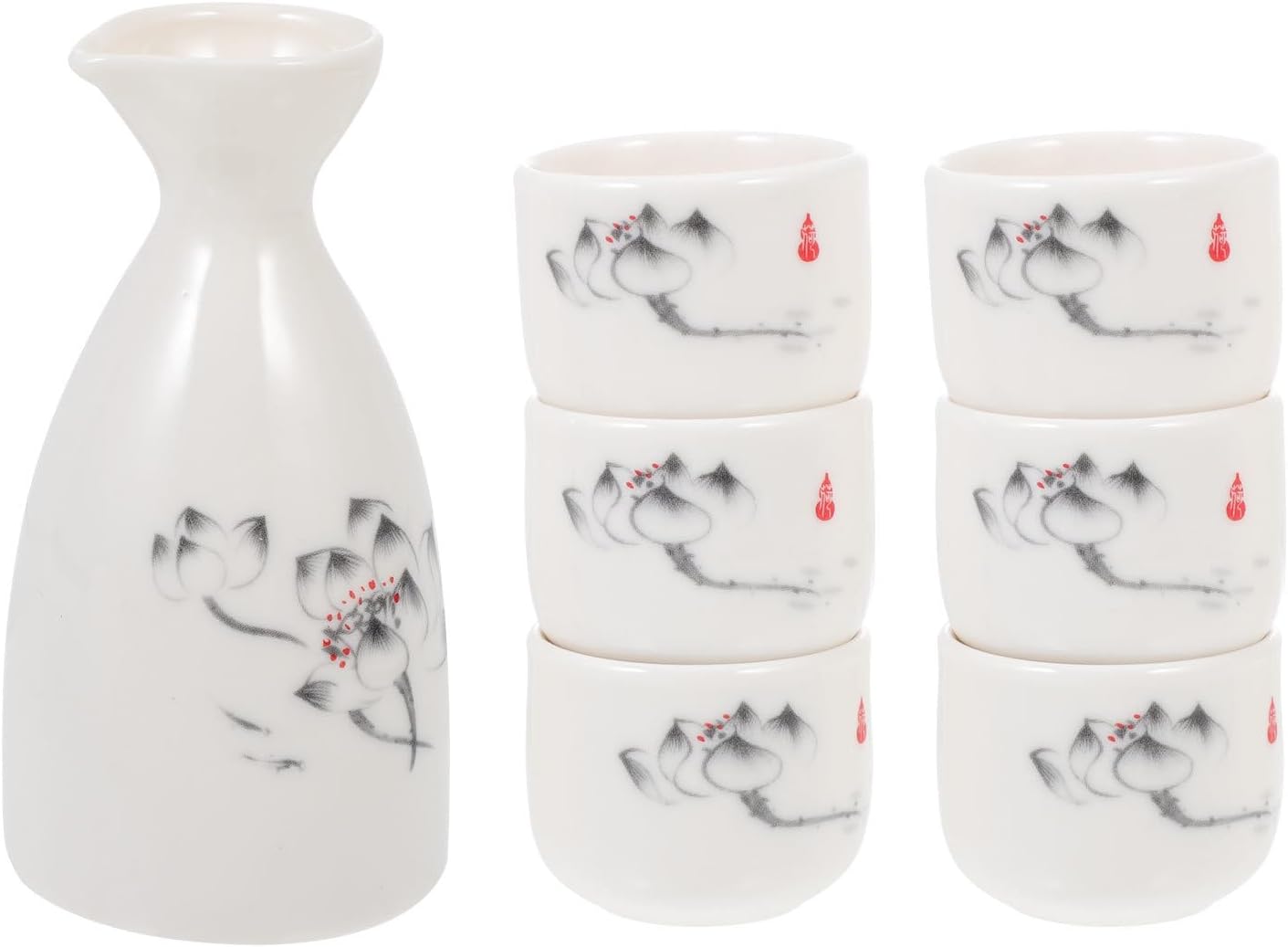 SUPVOX Ceramic Sake Serving Pot and Japanese Sake Cups Set with Six Cups for Home and Dining