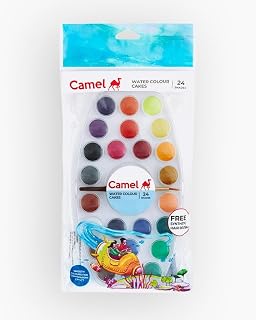 Camlin Water Colour Cake – 24 Shades with Brush Free | Rich & Vibrant Colors | Easy to Use & Blend | Ideal for School Projects, Art & Hobby Painting | Multicolor | Pack of 1
