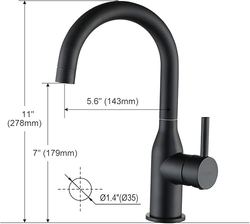 Miniatura 6 de WOWOW Grifo de baño negro - Mezclador de lavabo de arco alto para fregadero de barra de acero inoxidable con mangueras de suministro