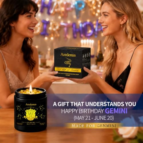 Image of Gemini Zodiac Candles, Lemon Scented Candle with Citrine Crystals