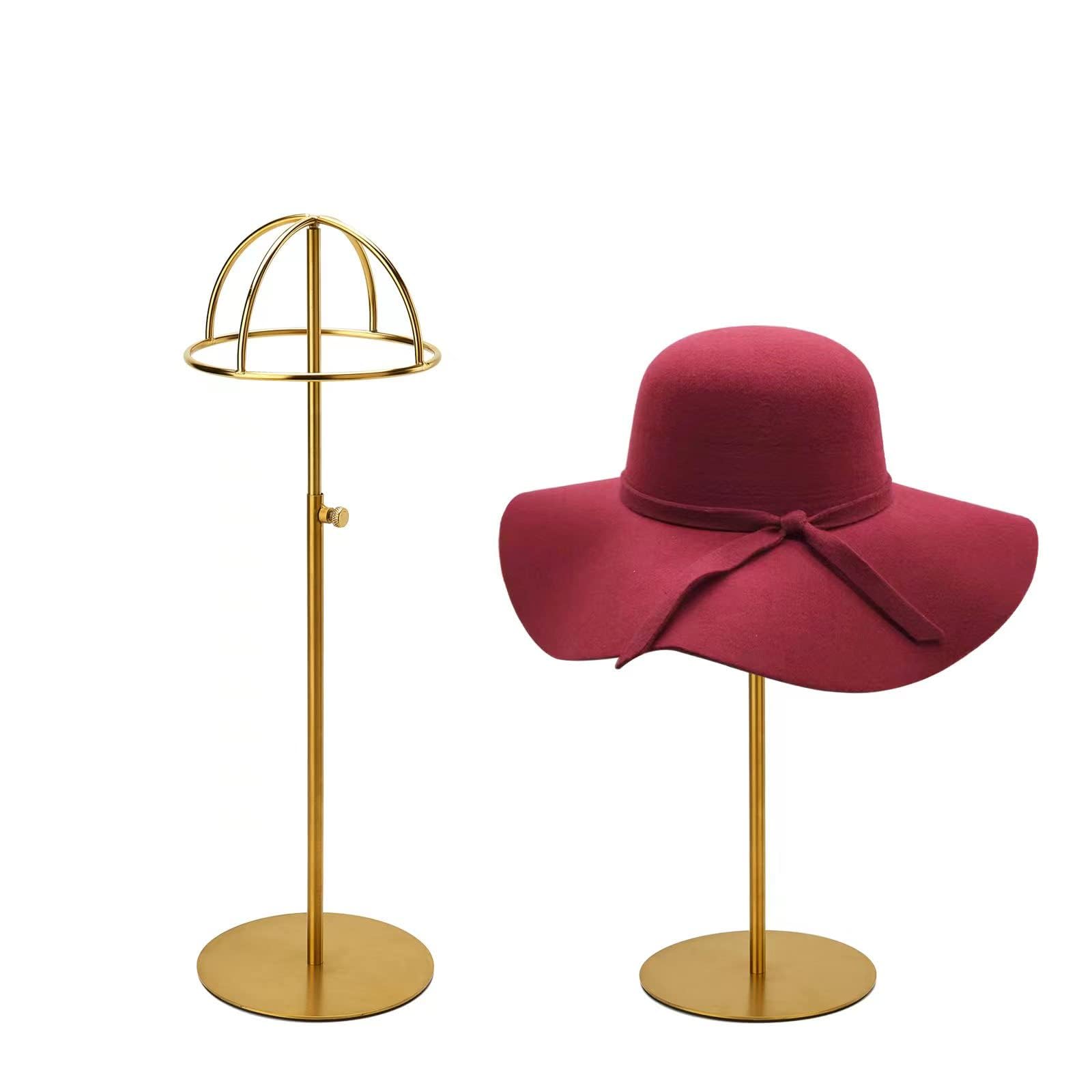 Hat Display Stand, Titanium Gold Hat Stand, Freestanding Hat Stands, Height Adjustable Cap Rack, Durable Stainless Steel Material, Stable Base and Fingerprint Resistant (1 Pcs, Gold)
