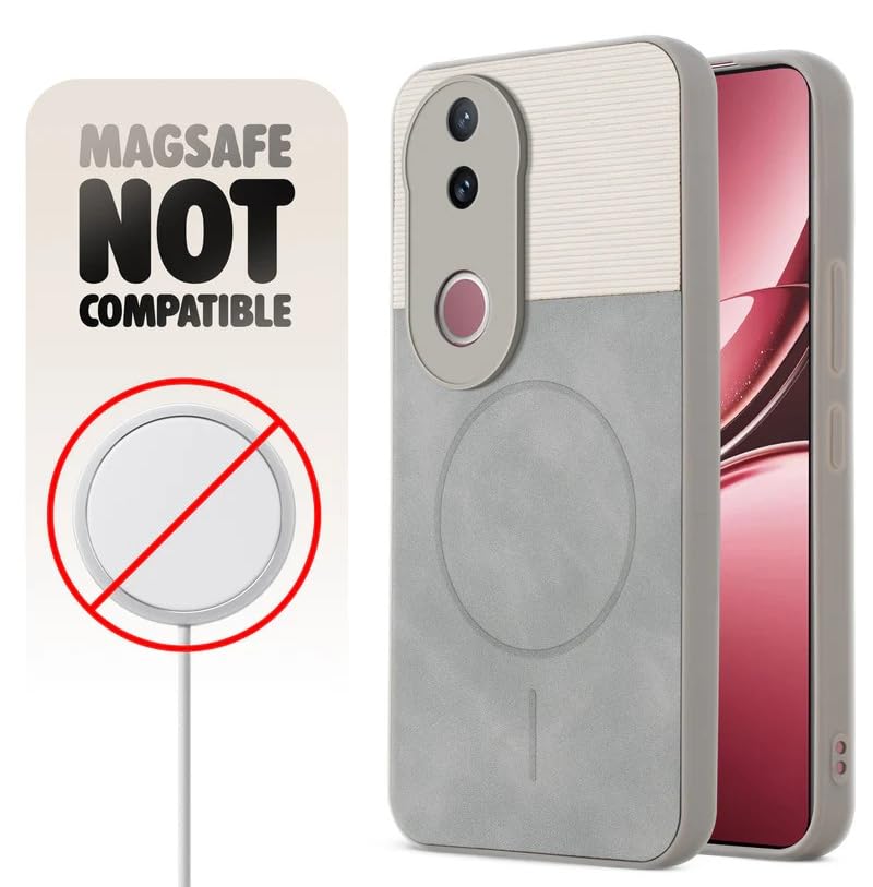 Image of Bintage CASE Dual-Leather Mac Safe Design Phone Case| Soft Touch Finish | Full Camera Protectection Back Cover Compatible for IQOO I2410 / Z10R /Vivo V50 5G - White & Matelic Grey