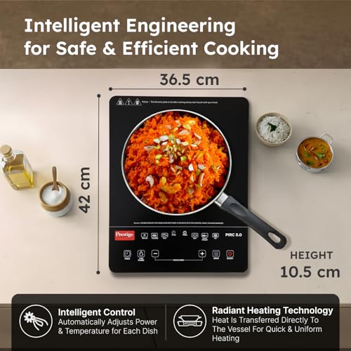 Image of Prestige PIRC 3.0 2400W Infrared Cooktop Black and Silver|Radiant Heating Technology|Sleek Design|Feather Touch Panel|1 Years Warranty on the Product and 2 Years on Coil