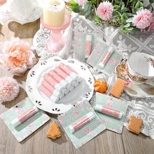 Image of 24 Pcs Tea Party Favors Lip Balm Bulk Women Floral Tea Party Gifts