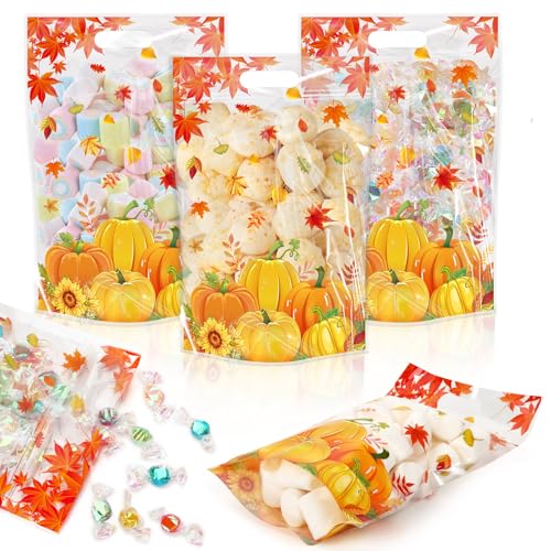 JULBEAR 秋のおやつバッグ 60個 再密封可能 秋のお菓子バッグ ハンドル付き 秋 感謝祭 収穫 誕生日パーティー ギフトラッピング用品（Amazon）