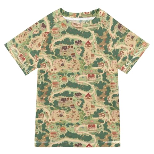 Bathing Suit Girls Short Sleeve Girl Rash Guard 7T Vintage Game Map