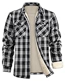 WULFUL Men's Flannel Fleece Jackets Sherpa Lined Shirt Jacket Plaid Jackets Shacket Winter Outerwear Warm