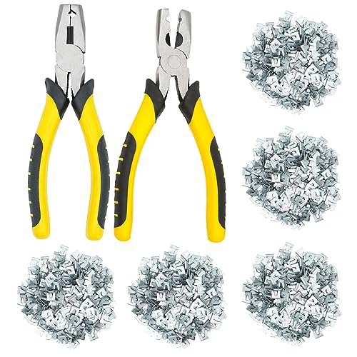 PAMUNULA 1500pcs Wire Cage Buckle Clips J Clips for Wire Cages with Pliers