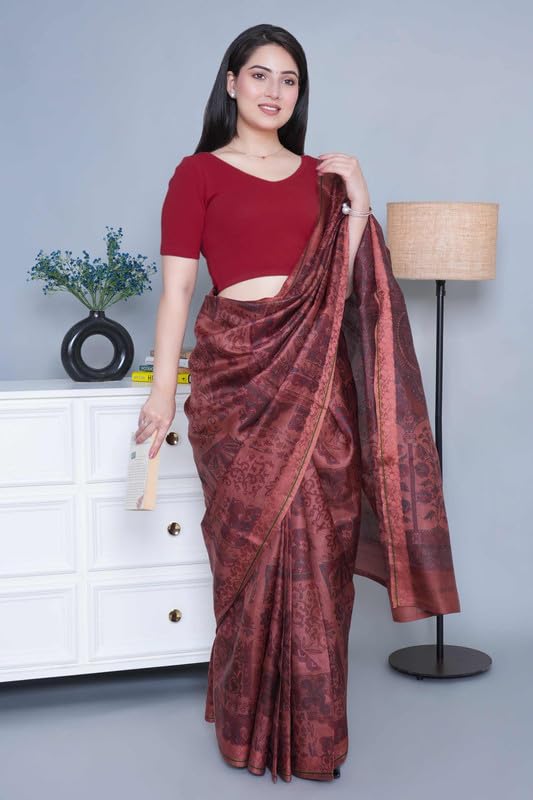 Image of Mlada V-Neck Stretchable Saree Blouse Top for Women | Slim Fit Short Sleeves Solid Cotton Blouses | Readymade Saree Blouses for Women Festive & Ethnic | Blouse Crop Top