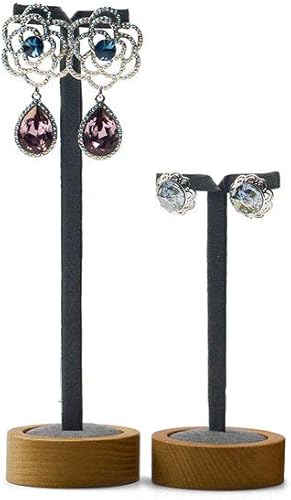 Woodten 2 piezas de soportes de exhibición para aretes, soporte de exhibición de madera maciza (WSM02302)
