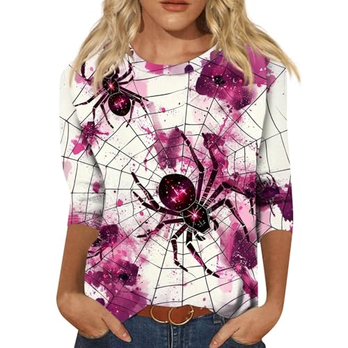 Cute Funny Halloween Shirts for Women Plus Size 3/4 Length Long Sleeve Womens Tops Witch Gothic Renaissance Shirt