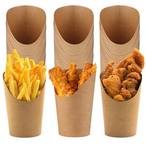 GUOYIHUA 60 bicchieri in carta kraft, 12 oz per cialde, patatine fritte, sacchetti popcorn, bicchieri di carta con bocca obliqua, per waffle, patatine, popcorn, gelato, spiedini di frutta