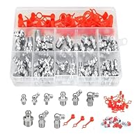 Ksnowqi 105 Stück Schmirnippelset M6 M8 M10 Gerade Abgewinkelt 45° 90° 180°, Schmiernippel Sortiment Kit, Kit Kegelschmiernippel, Abschmiernippel Kegelnippel, Kegelschmiernippel für Schmierpressen