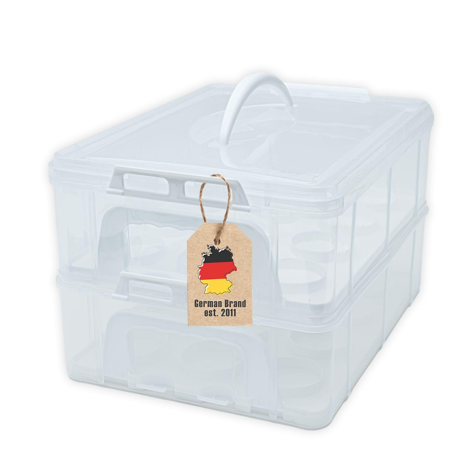 Intirilife Boîte de transport Boîte pour gâteaux et cupcakes 2 étages en plastique blanc - 36.1 x 26.1 x 21.2 cm - Boîte de transport pour muffins Boîte à gâteaux