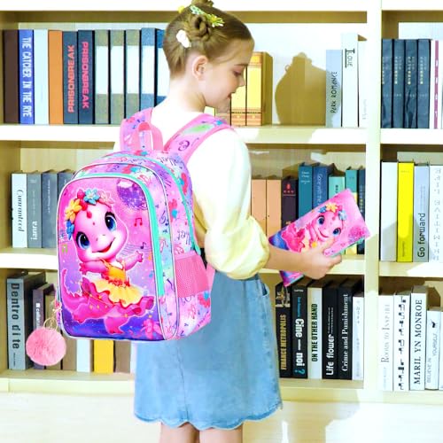 Image of CCJPX 3PCS Dinosaur Backpack for Girls, 16 Inch Kids Ballet Preschool School Backpacks with Lunch Box, Cute Ballet Water Resistant Bookbag with Elementary Toddler Travel