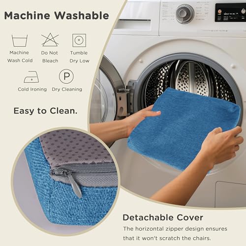 Image of AddGrace Anti-Slip Bar Stool Cushions Square Bar Stool Seat Cushions with Ties Set of 6 Small Square Chair Pads with Machine Washable Cover 12 inchX12 inchX2 inch (Blue)