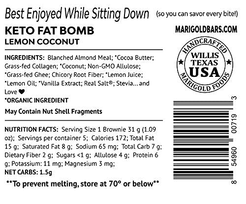Miniatura 8 de MariGold Keto Fat Bombs  Limón Coco  Bajo en carbohidratos, rico en colágeno, Ghee alimentado con pasto, mantequilla de cacao orgánica, sin gluten,