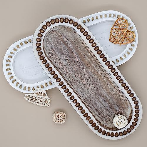 Bandeja de madera para servir redonda rústica TOOLTENG decorativa blanca para otomana 5