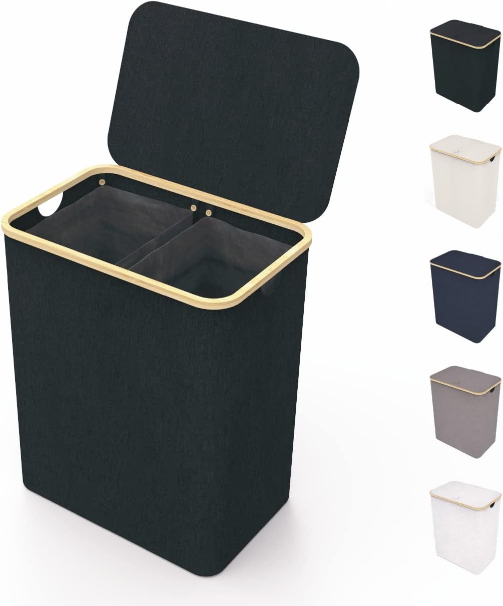 Lifewit 160 L Cesto Portabiancheria in Bambù, Grande Portabiancheria Sporca con Coperchio, Cesta Biancheria Pieghevole con Sacchi Rimovibili per Camera, Bagno, Lavanderia, Beige