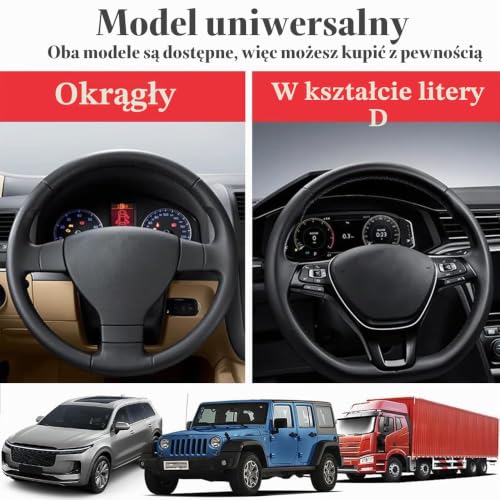 Homefantasy Skórzany pokrowiec na kierownicę samochodową, 37-38 cm, uniwersalny, antypoślizgowy, oddychający, elastyczny, z mikrofibry, do samochodów / jeepów / SUV (czarny)