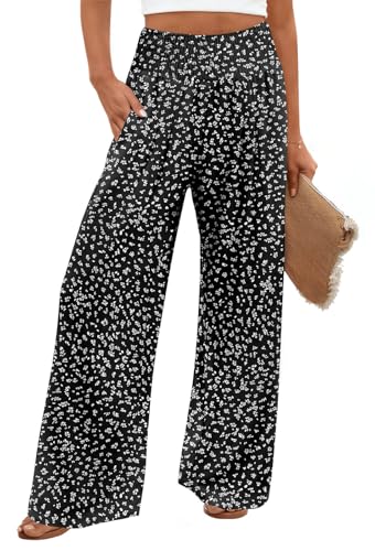 Findsweet High-Waisted Wide-Leg Palazzo Pants (White Fleck-Black)