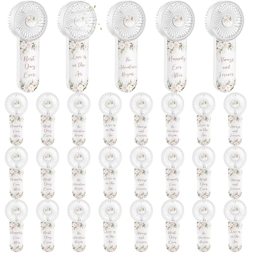 CroBlissful Mini-Hochzeitsfächer für Gäste, batteriebetriebene Handventilatoren, Motiv: Love Is in the Air, Hochzeitsgeschenke, Souvenirs, Geschenke für Gäste, Sommer, Outdoor, Brautpartys, 24 Stück