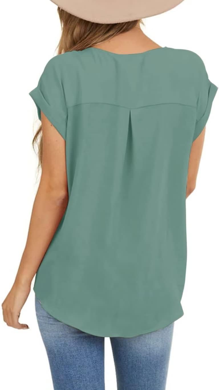 Orchidays Womens Casual Short Sleeve Tops Dressy Crew Neck Side Button Shirts Blouse - Image 2