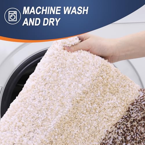 OLANLY Bathroom Rug Set 2 Piece, Soft Absorbent Microfiber Bath Rug Set, Non-Slip, Machine Wash Dry, Plush Shaggy Bath Mats for Bathroom (30"x20"+24"x16", Brown)