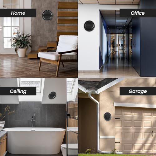 Image of Repa Market 4'' Inch (Opening Dimensions) Black Vent Covers - Pack of 2 - Metal Round Soffit Vent - Air Vent Louver - Built-in Screen Mesh - HVAC Ventilation Grille - 5.5 inch Inch (Outer Dimensions)