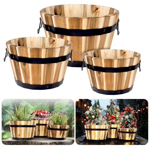 Idzo Set of 3 Wooden Flower Boxes Outdoor, Durable Acacia