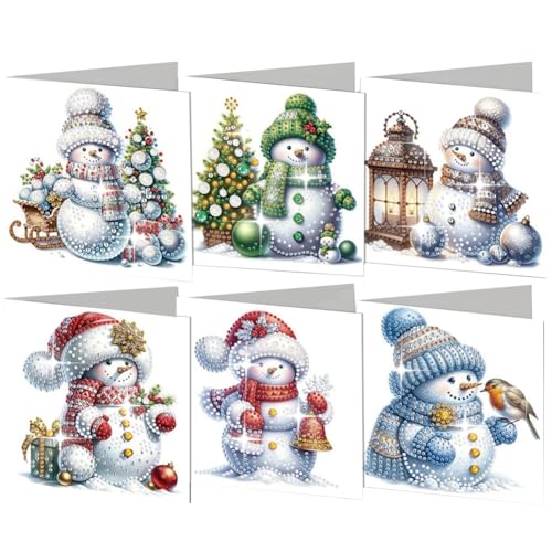 6 Pcs 5D DIY Christmas Diamond Painting Greeting Cards, Chri