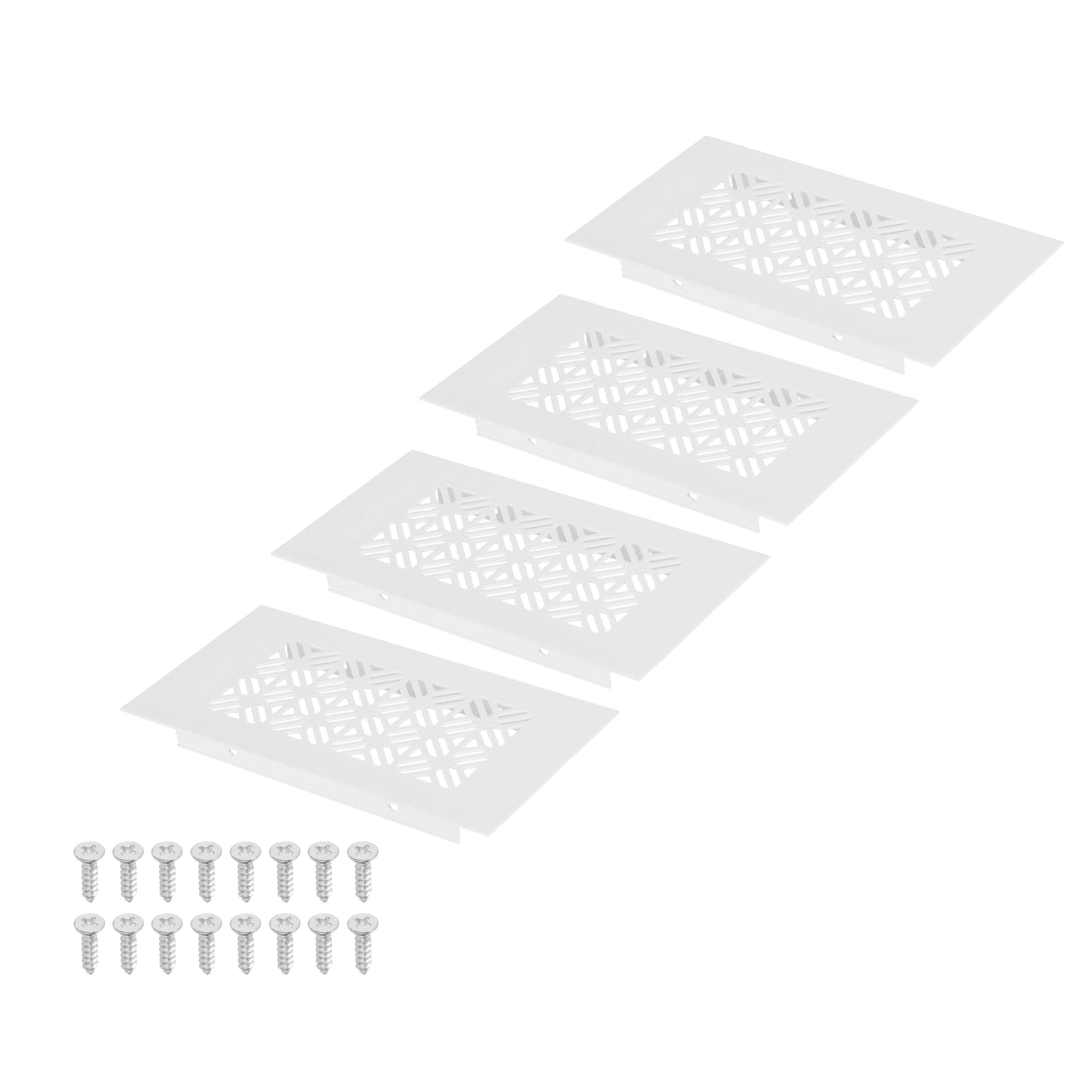sourcing map 5 x 3 Inch (Duct Openings) Air Vent Cover, 4 Set Aluminum Grille Ventilation Cover Louvered with Mounting Screws for Cabinet Wardrobe Door, White (6 x 3 Inch Outer Size)