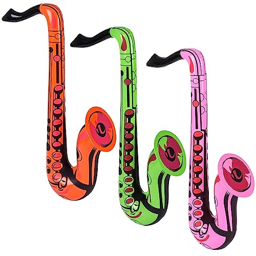 Colorful 22" Saxophone Inflates (3 Colors) Inflatable Musical Instrument for Pretent Play Concert Jazz Photo Shoot Booth Birthday Party DJ (1 Pink + 1 Green + 1 Orange (3 Pack))