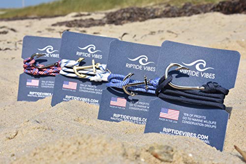 Riptide Vibes Adjustable Fish Hook Bracelet - Made In Usa With 550 Military Paracord - White And Blue - Silver Hook - Full Mast #TOP2