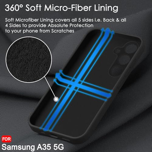 Image of TheGiftKart Liquid Silicone Back Cover Case for Samsung Galaxy A35 5G | Soft Micro-Fibre Lining Inside | Camera & Screen Protection | Shockproof Back Cover Case for Samsung A35 (Silicone, Black)