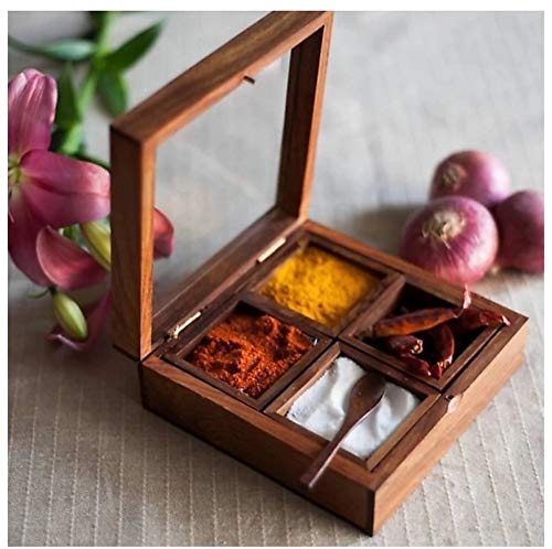 Buy Keshav India Craft Wooden Spice Box Mukhwas Freshner Serveware Box ...