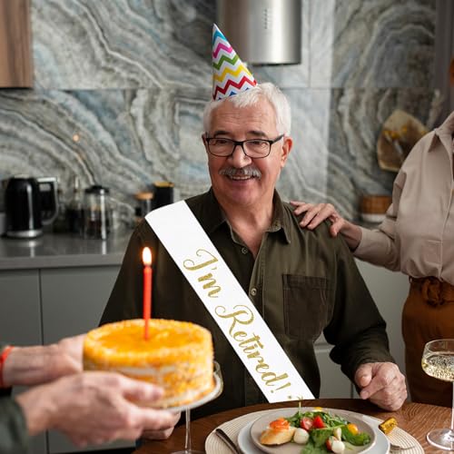 I'm Retired Sash, White Sash with Gold Glitter - Happy Retirement Farewell Party Decor - Retirement Gifts for Men and Women4