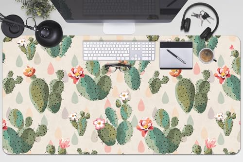 Tapis de souris 100x50 cm en vinyle PVC imperméable motif cactus