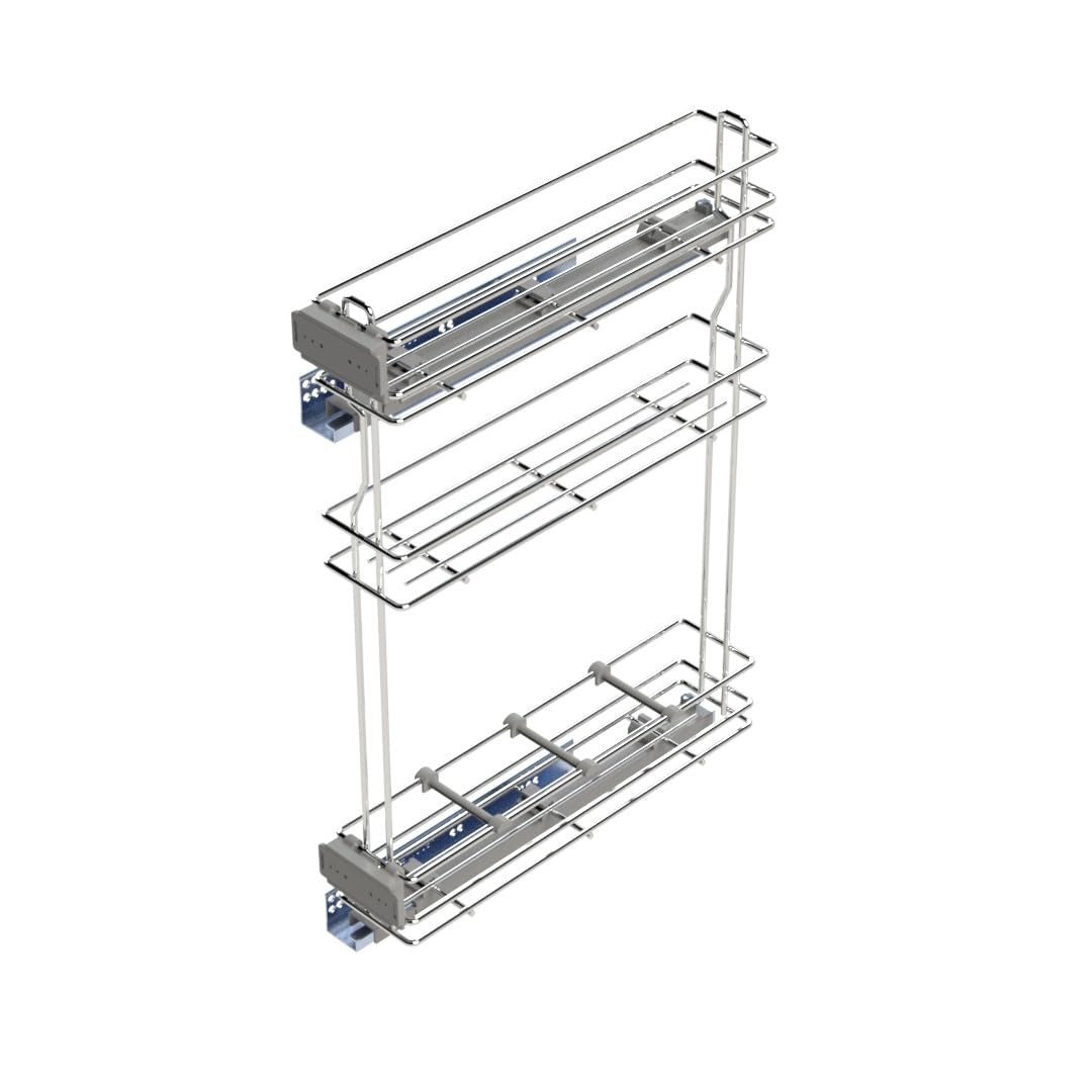 Emuca - Pull out bottle rack with soft closing, left side, 3 trays, height 800mm (31,4"), module 150mm (5,9"), Steel, Chrome plated