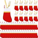 100 Pieces Christmas Dinner Table Decorations Christmas Socks Silverware Holders Tableware Bags Christmas Stockings Knife Spoon Fork Storage Bag for Christmas Party Dinner Table (Classic Style)