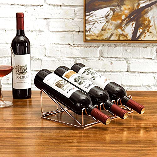 Countertop Wine Rack - 3 Bottle Wine Holder For Wine Storage - No Assembly - Modern Gold Metal Wine Rack - Wine Racks Countertop - Small Wine Rack - Wine Bottle Storage - Tabletop Wine Rack #TOP3