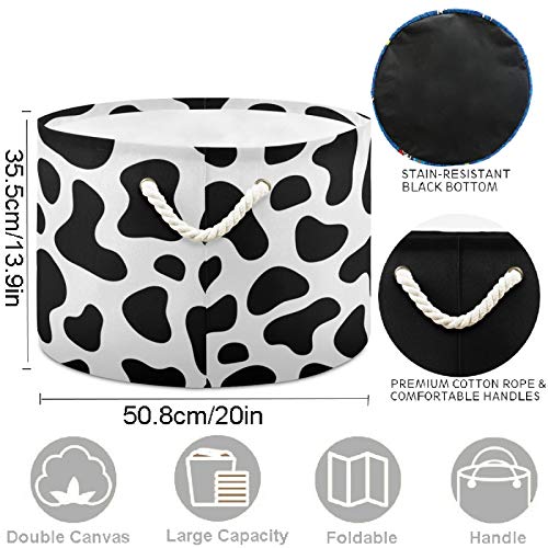 Image of Visesunny Canvas Fabric Cow Spot Nursery Hamper Toy Storage Organizer Bin Waterproof Laundry Basket for Kid Rooms, Playroom, Shelves, Gift Basket