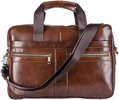 Genuine Leather Briefcase Laptop Messenger Bag for Men with Padded Protection Fits 14 Inch Laptop