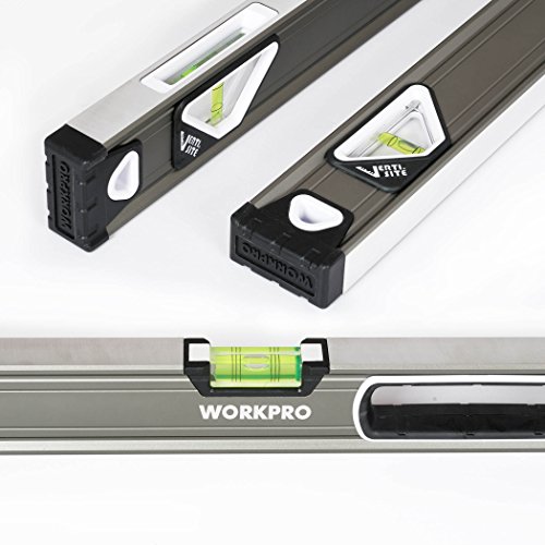 WORKPRO W002901A 4-Piece Measuring Tool Set, Torpedo, Spirit Level, Tape Measure with Carrying Bag