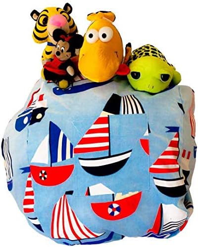 MSB Kid's Stuffed Animal Storage Bean Bag Chair - Bean Bag Chair for Kids Available in 3 Patterns (Sky Blue, 27")