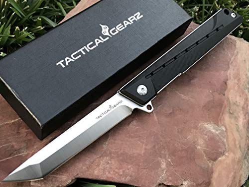 TACTICAL GEARZ G10 Pocket Knife! TG Nyx, G10 Handle! Razor Sharp D2 Steel Tanto Blade! Ball Bearing Pivot System! Includes Sheath! (Nyx)