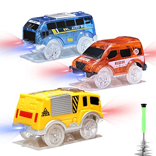 Track Cars Replacement, Toy Cars for Most Tracks Glow in The Dark, Car Track Accessories with 5 Flashing LED Lights, Compatible with Most Tracks for Kids Boys and Girls(3pack)